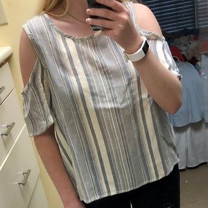 Striped Beachy, Cold-Shoulder Top
